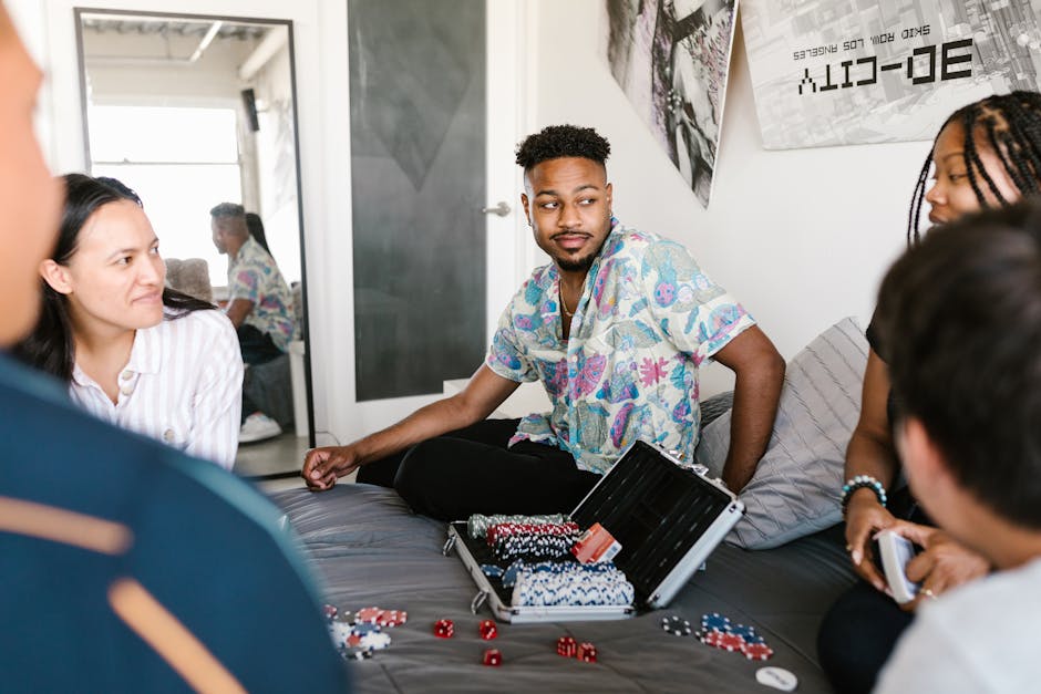 Diverse group of smiling people in comfortable clothing sitting calmly